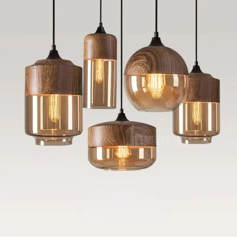 Lucevia | Luxurious Glass and Wood Pendant Light | Orntli