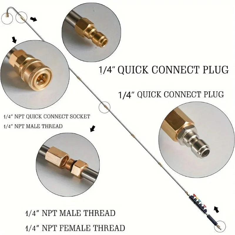 Ensemble de lance télescopique haute pression 4000 PSI pour nettoyage des gouttières, drainage de toit et murs