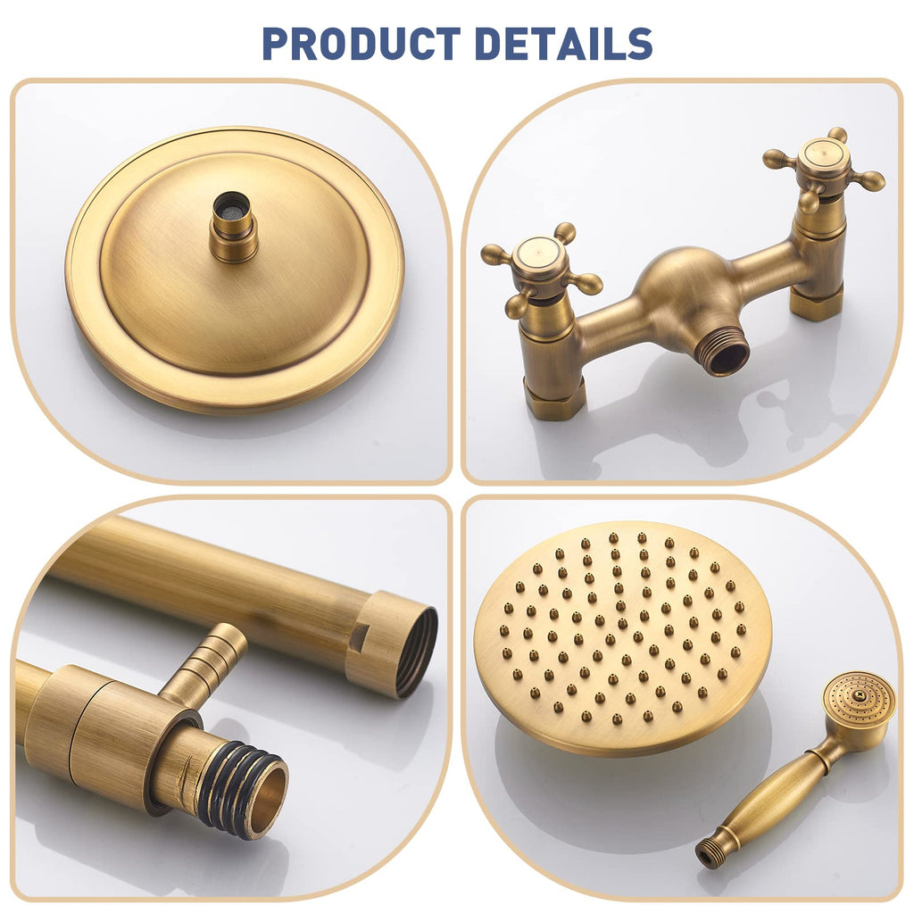 Kit de Duche de Latão Ajustável em Bronze Antigo para Montagem na Parede