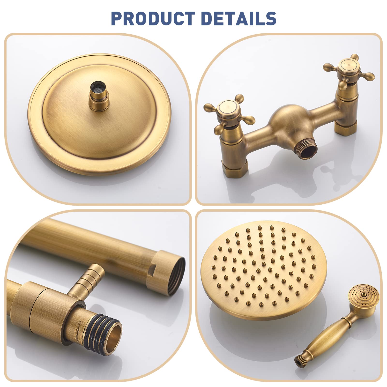 Kit de Duche de Latão Ajustável em Bronze Antigo para Montagem na Parede