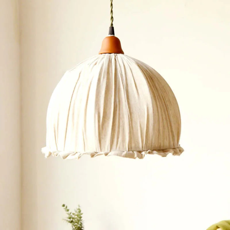 Haloa vintage-pendellampe — beige stofskærm