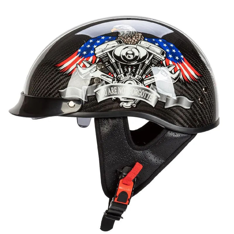 Topi keledar separuh muka retro NovaWeave CarbonLine diluluskan DOT dan ECE