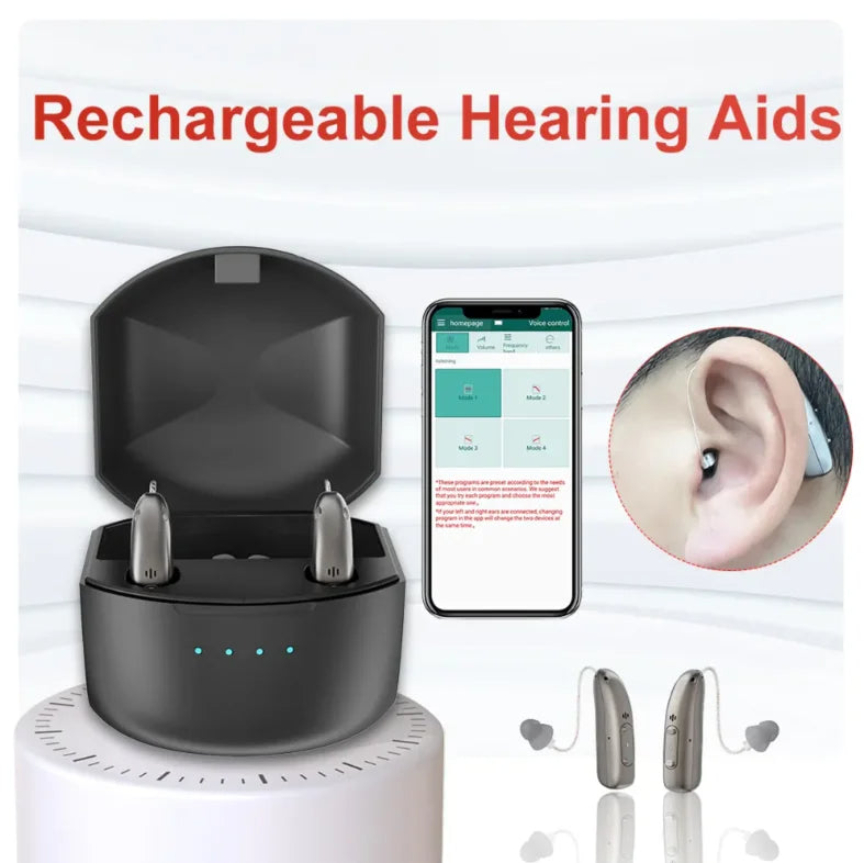 Rechargeable Bluetooth Hearing Aids for Seniors With App Control and Four Sound Modes