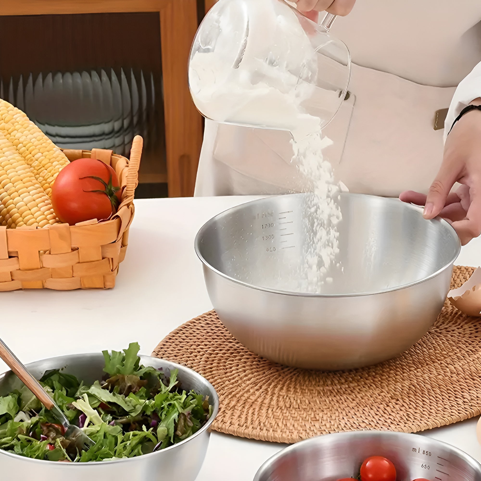 Set di 3 ciotole da cucina in acciaio inox