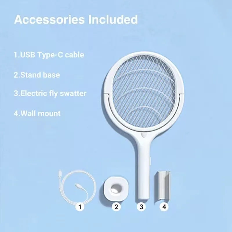 מחבט חשמלי להריגת חרקים נטען ב-USB, קל משקל ובטוח
