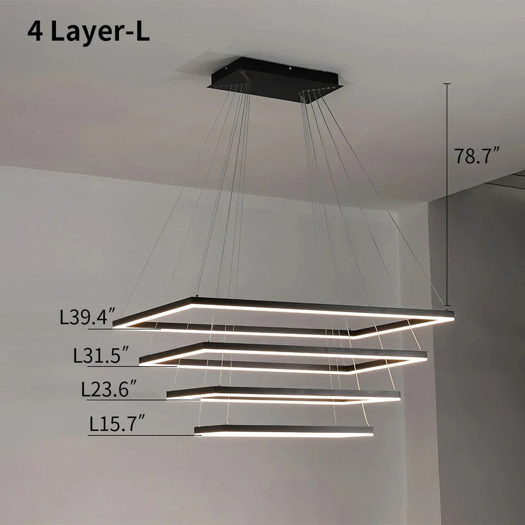 Moderni musta kerroksittainen suorakaiteen muotoinen kattokruunu - Orntli
