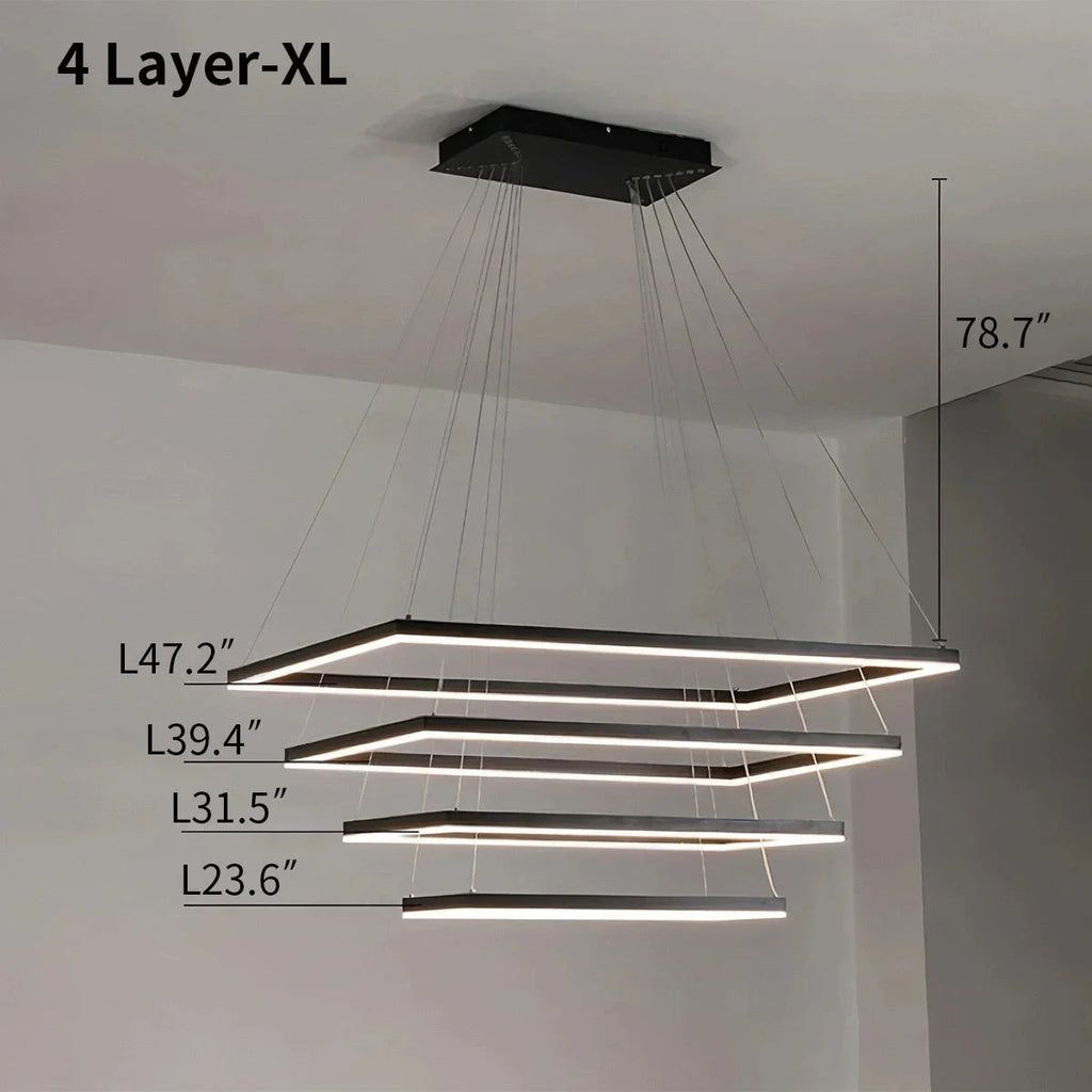 Moderni musta kerroksittainen suorakaiteen muotoinen kattokruunu - Orntli
