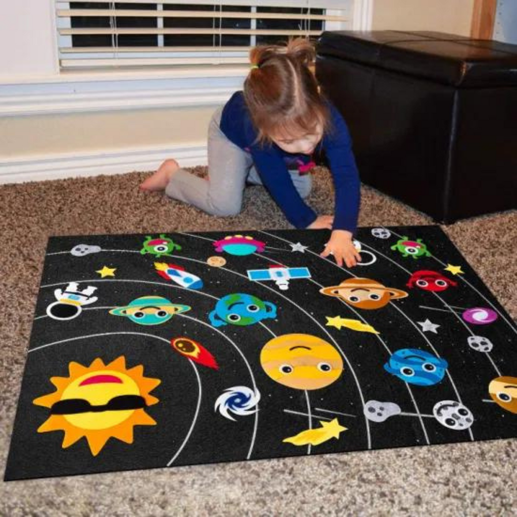 Tablero de fieltro Universo Vrimlo | Tablero interactivo espacial de fieltro para hacer tú mismo