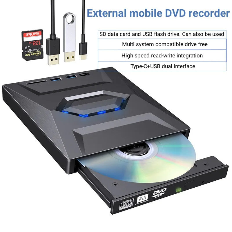7-yhdessä ulkoinen DVD-asema ja kirjoitin nopealla tiedonsiirrolla