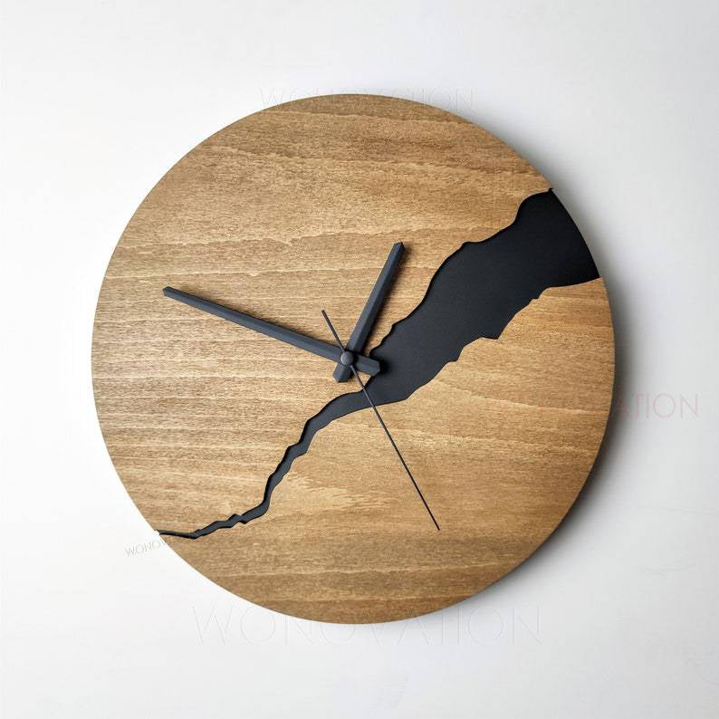 NordicCrack – Reloj de Pared Único con Elegancia Rústica y Acabado de Madera Agrietada