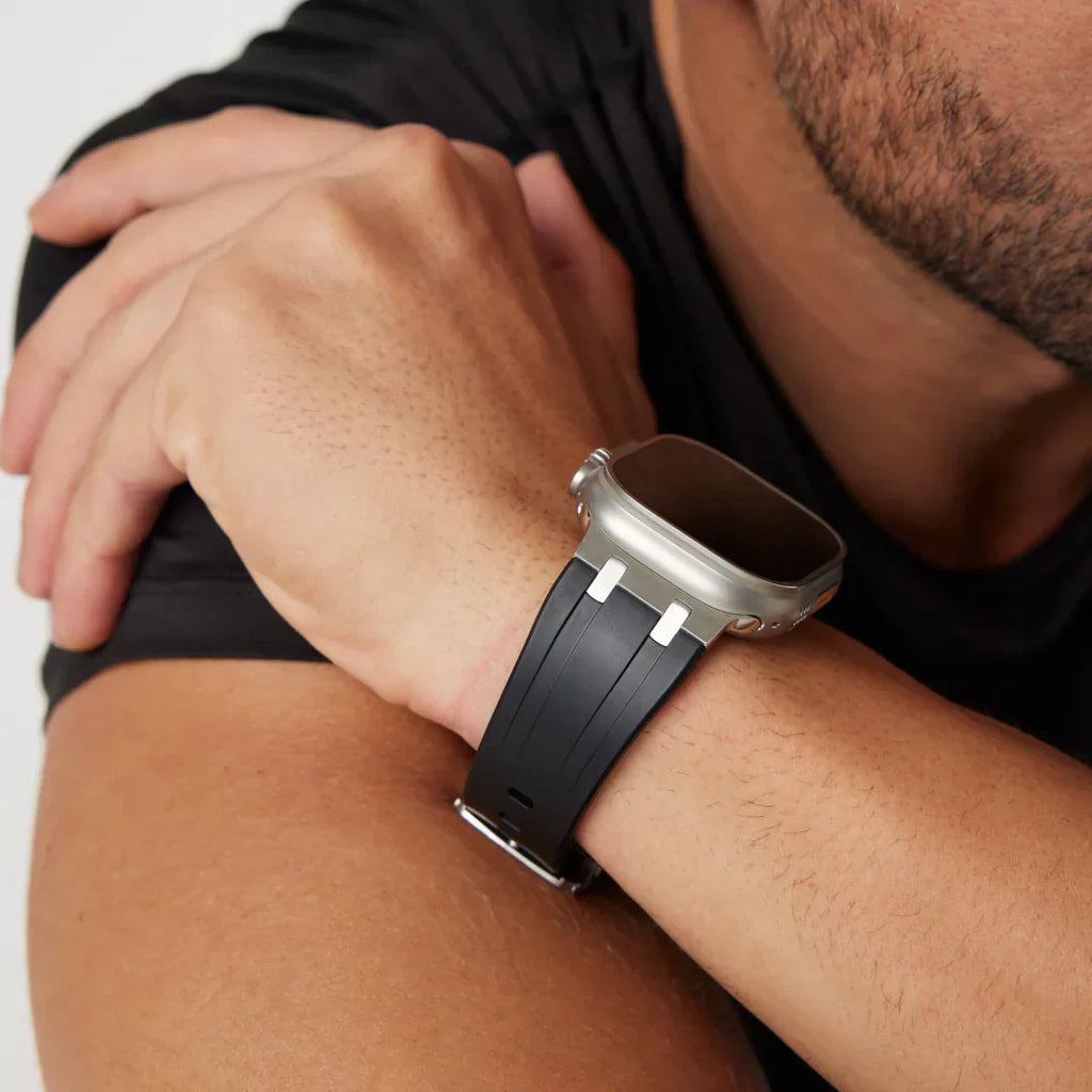 高級APメタルヘッドバタフライバックルシリコンバンド Apple Watch用