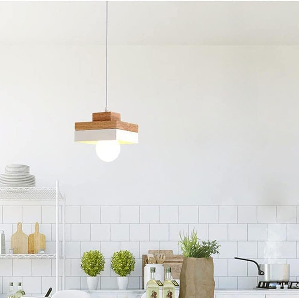 Suspension géométrique en bois Aria — design minimaliste noir et blanc