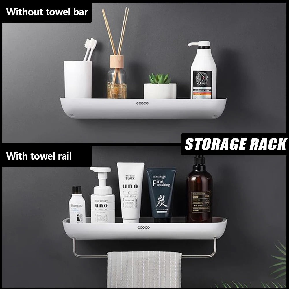 Organisateur de douche mural avec barre à serviettes et étagère sans perçage pour rangement de shampooing