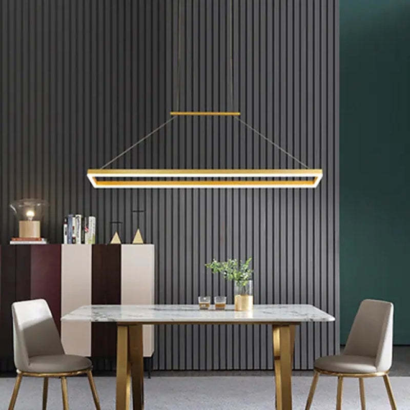 Gloen Modern Rectangular Hanging Pendant Light, Gold/Coffee - Neutralighting