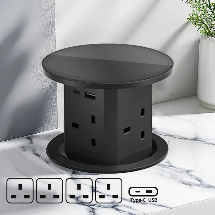 برج مأخذ مكتب تلقائي الظهور مع منفذ USB-C، شحن لاسلكي وقابس عالمي