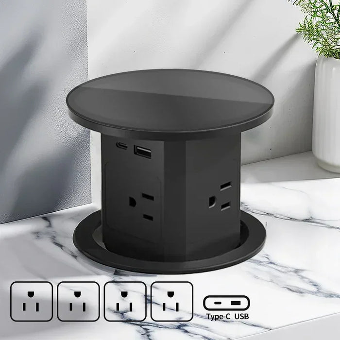 برج مأخذ مكتب تلقائي الظهور مع منفذ USB-C، شحن لاسلكي وقابس عالمي
