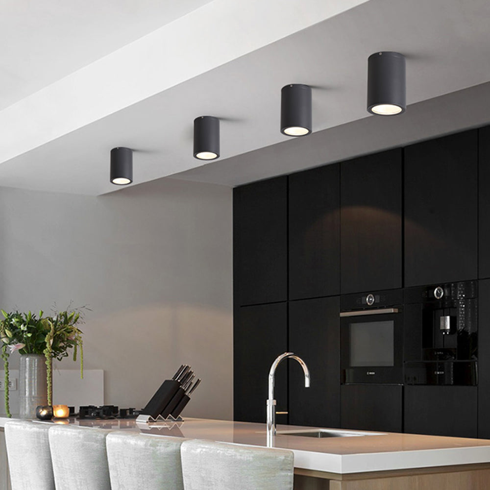 Ray moderne sort indbygget loftsspot — cylindrisk planmonteret lampe