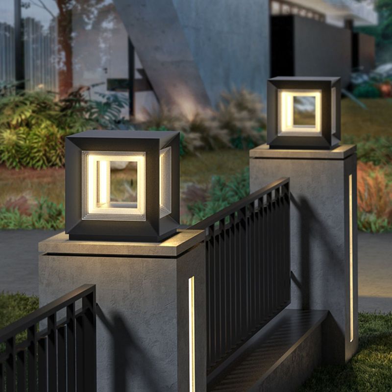 Contemporary Ray LED Metal Cube Pillar Light, Black