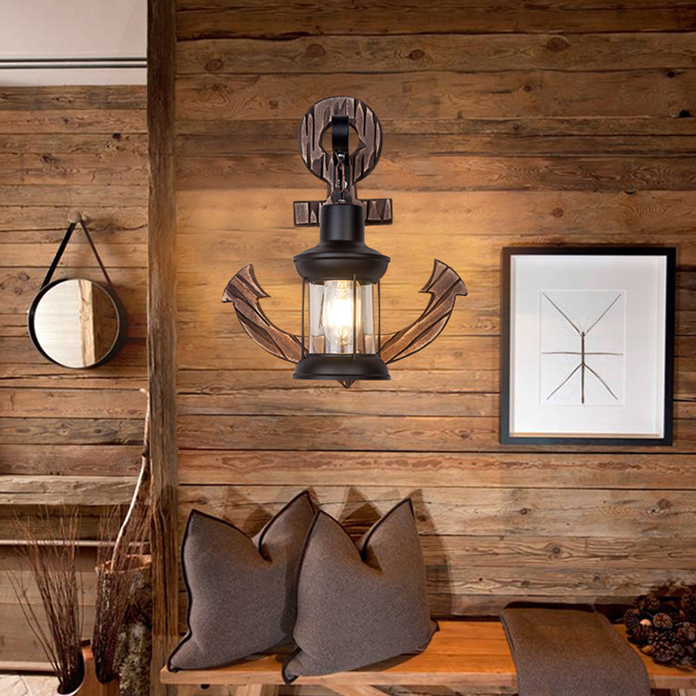 Epoch Anker-Laternen-Wandleuchte - Vintage-/Antikdesign, Holzoptik