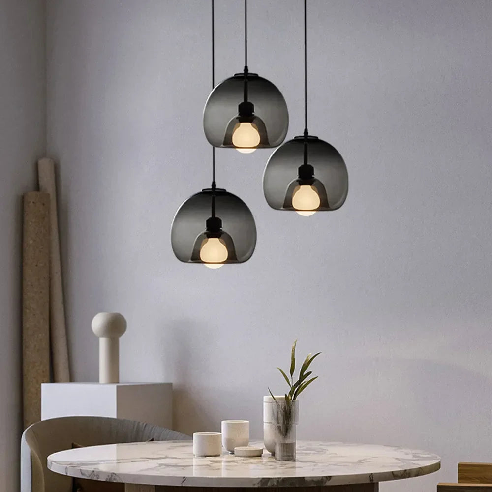 Glass Globe Pendant Light — Amber Smoky Grey, June Design