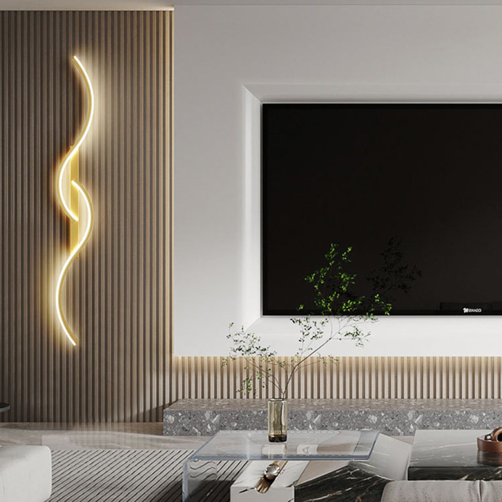 Lumor Modern Linear Wave Wall Lamp — Black & Gold, Dimmable