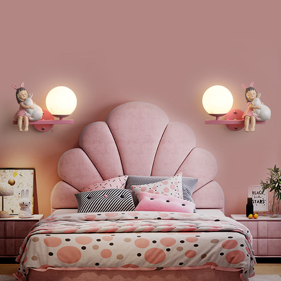 Aria Modern Wall Lamp — White & Pink Finish, Metal & Glass Frame, Hardwire Mount