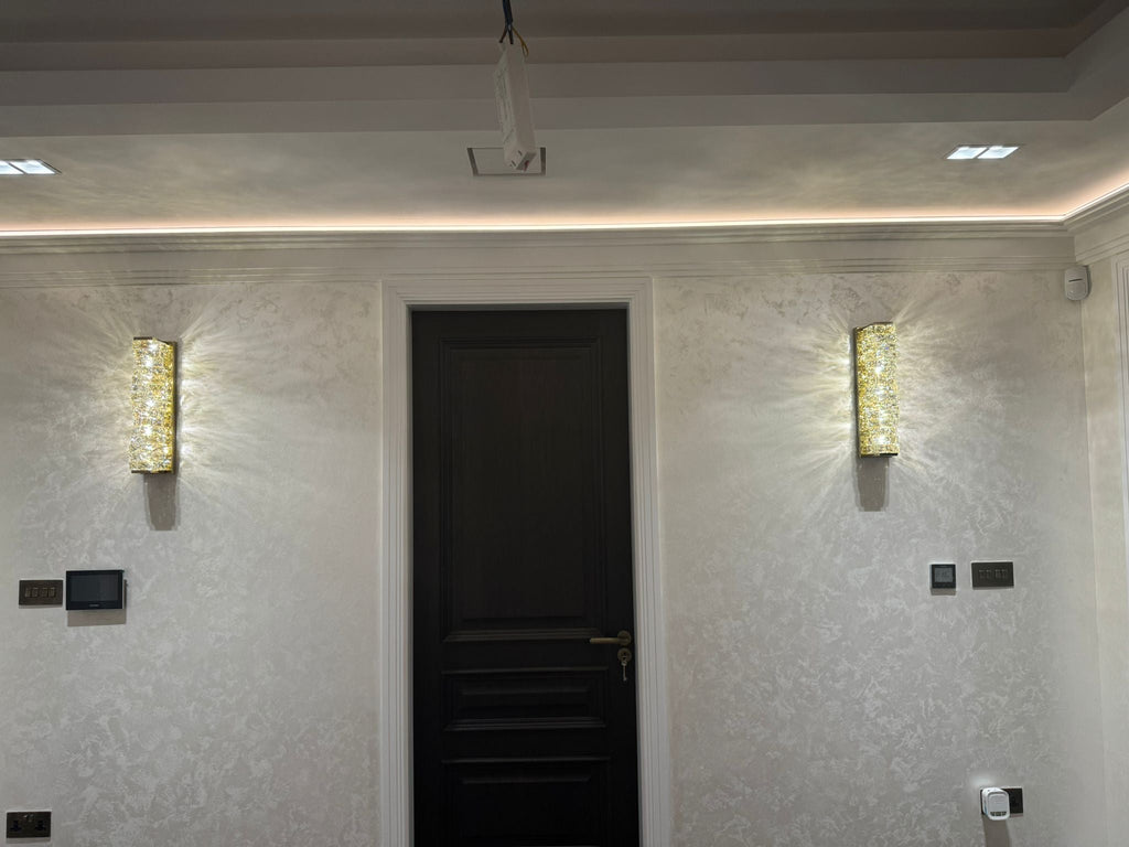 ルメニア 壁掛け灯 ステンレス鋼製 クリスタル装飾付き、三色の色温度