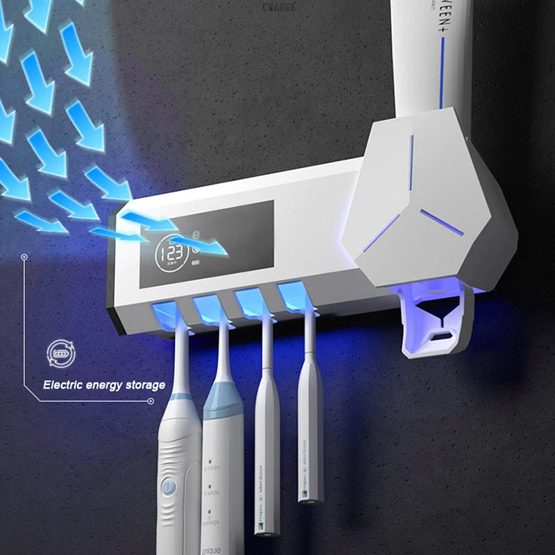 Smart UV Toothbrush Holder - Multifunctional Toothbrush Disinfector Automatic Toothpaste Dispenser Squeezer