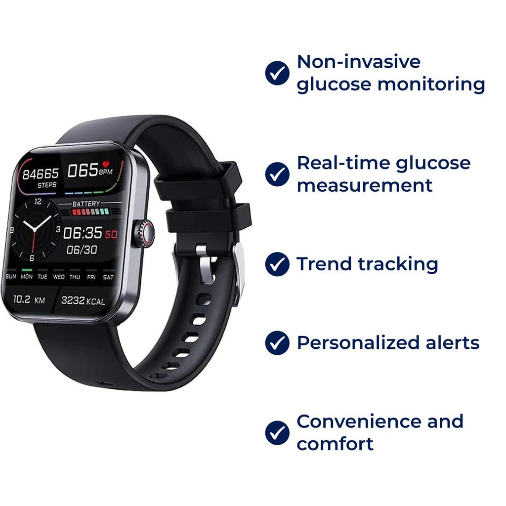 Montre GluGuard Glucose – Surveillance en Temps Réel, Suivi des Tendances et Alertes