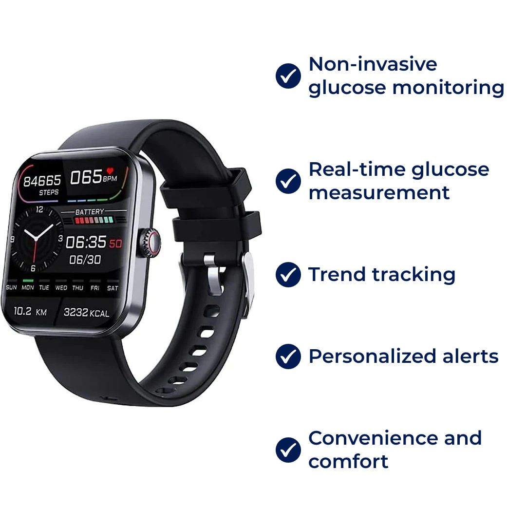 Montre GluGuard Glucose – Surveillance en Temps Réel, Suivi des Tendances et Alertes