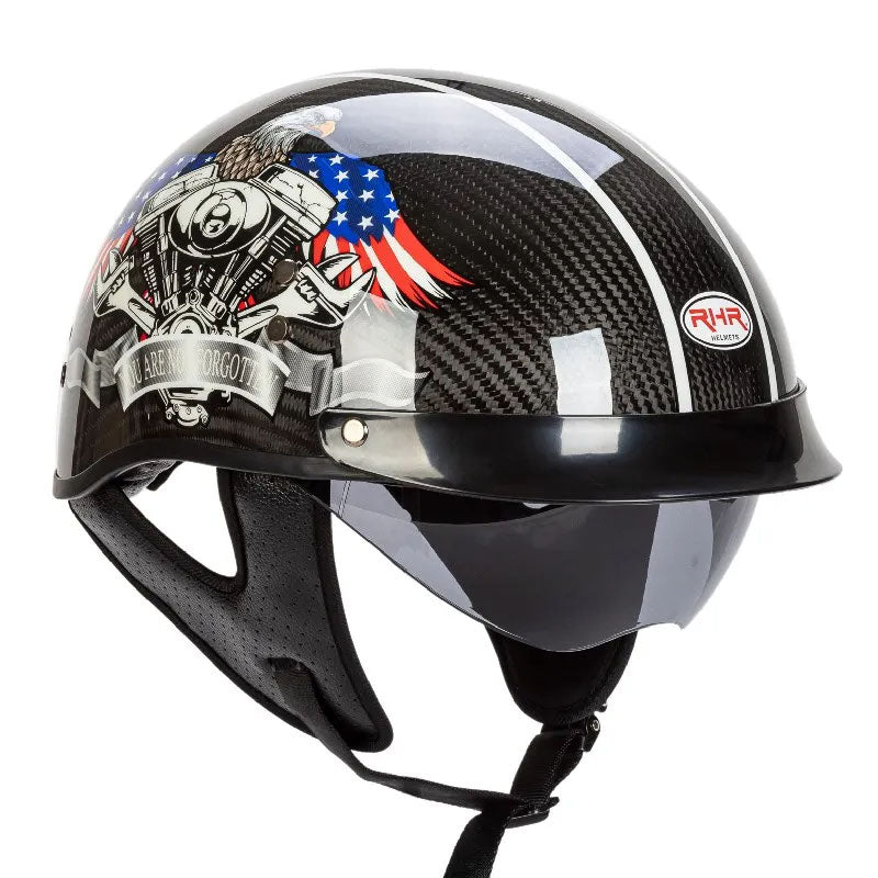 Topi keledar separuh muka retro NovaWeave CarbonLine diluluskan DOT dan ECE