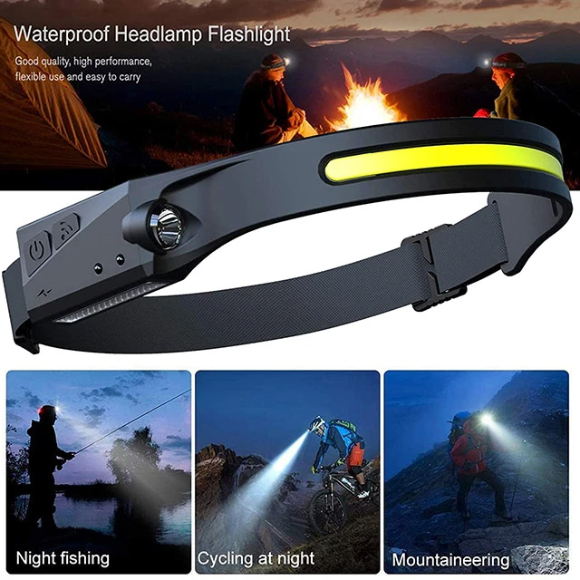 Wiederaufladbare wasserdichte LED-Stirnlampe mit 230-Grad-Abdeckung und Bewegungserkennung