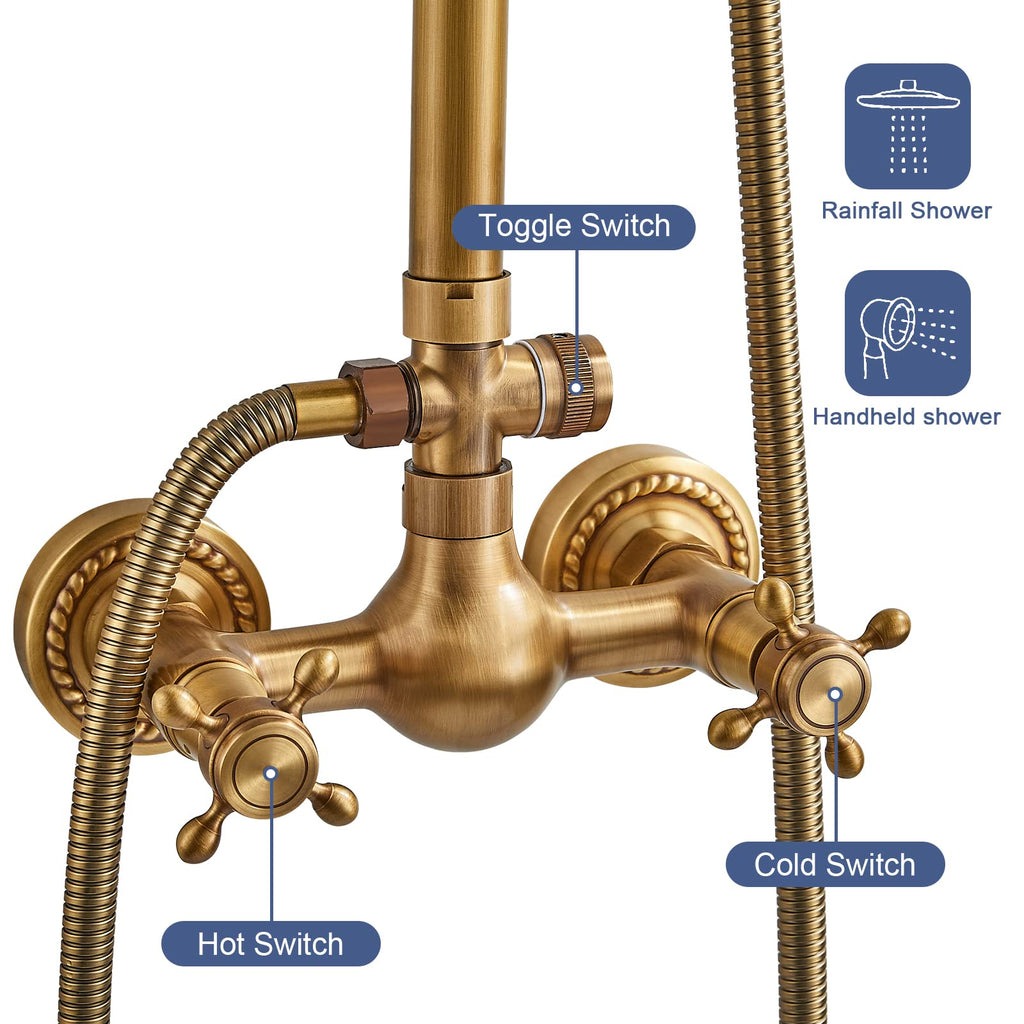 Kit de Duche de Latão Ajustável em Bronze Antigo para Montagem na Parede
