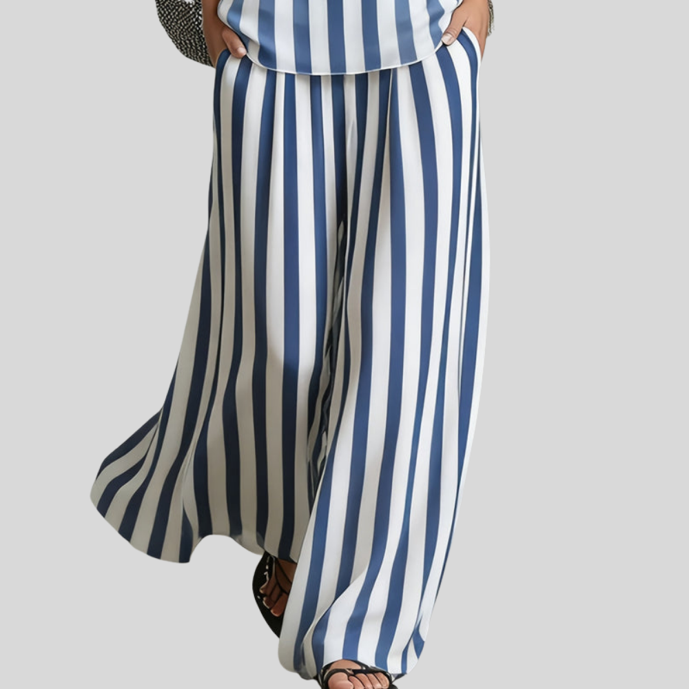 Set Seluar Linen Berjalur