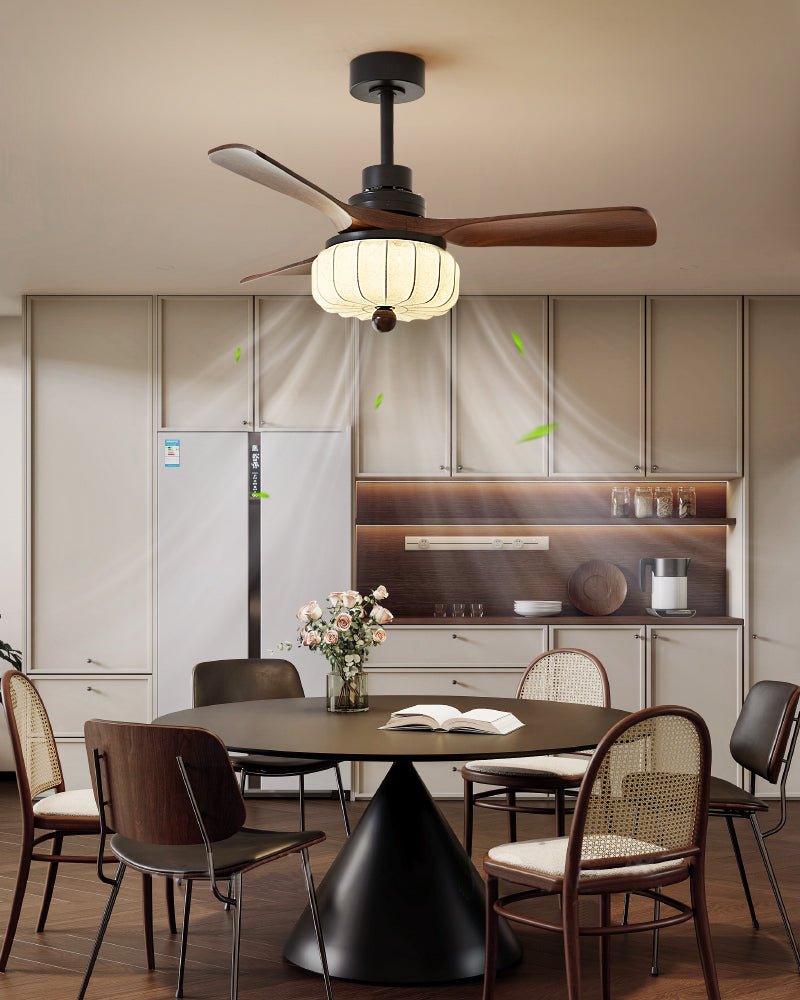 Lâmpada de teto com ventoinha Elira Vintage — design clássico de lanterna, estilo retro