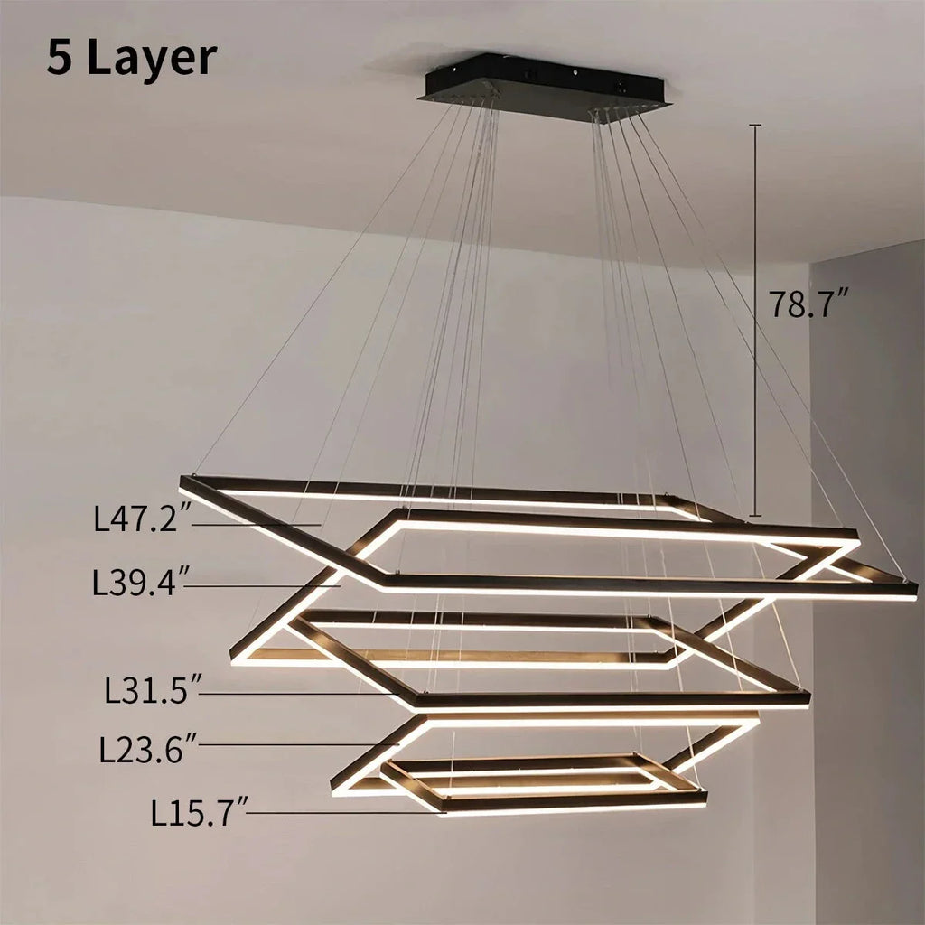Moderni musta kerroksittainen suorakaiteen muotoinen kattokruunu - Orntli