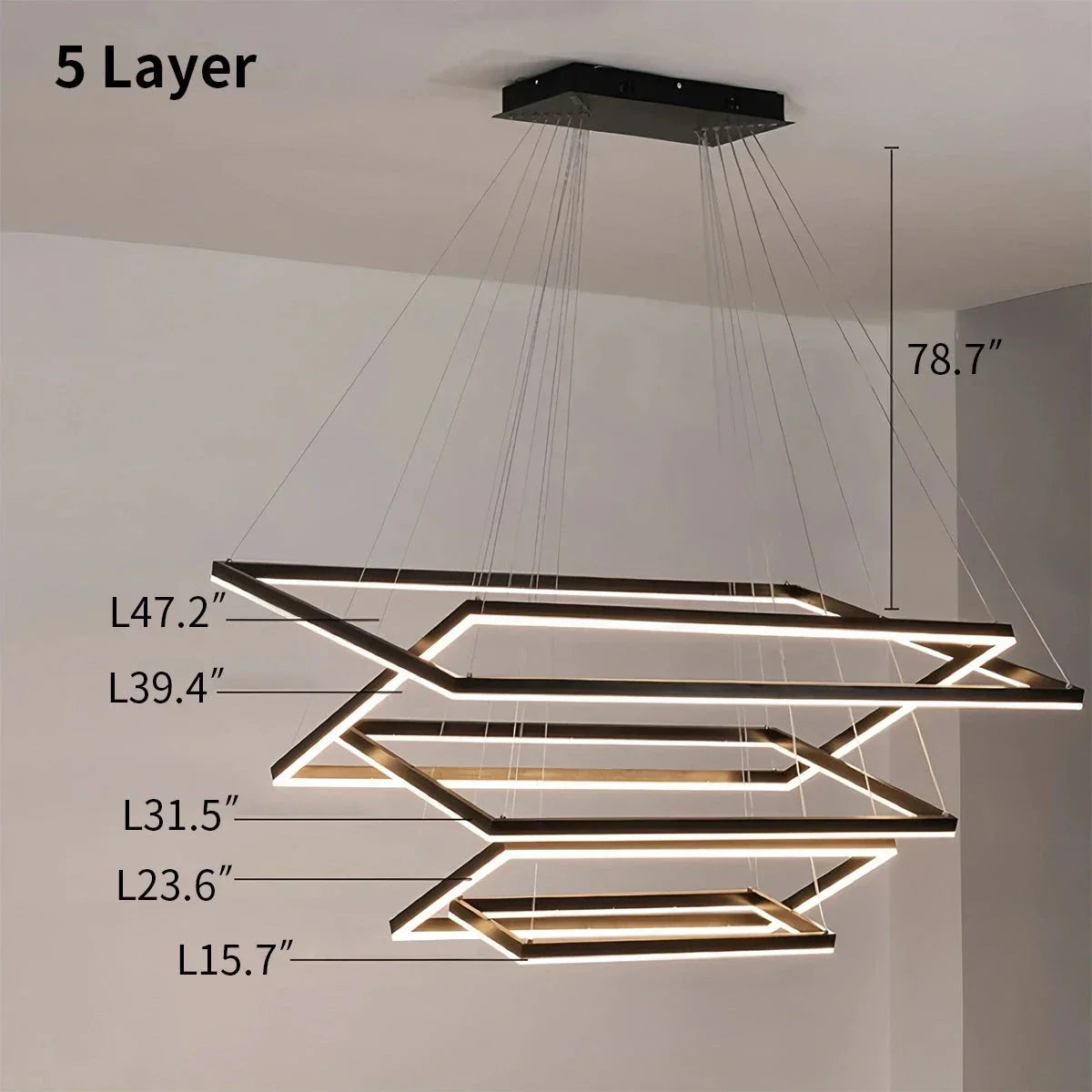 Lampu Gantung Segi Empat Bertingkat Hitam Moden - Orntli