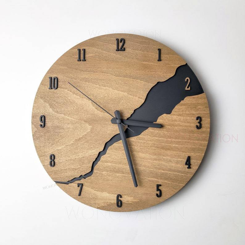 NordicCrack – Reloj de Pared Único con Elegancia Rústica y Acabado de Madera Agrietada