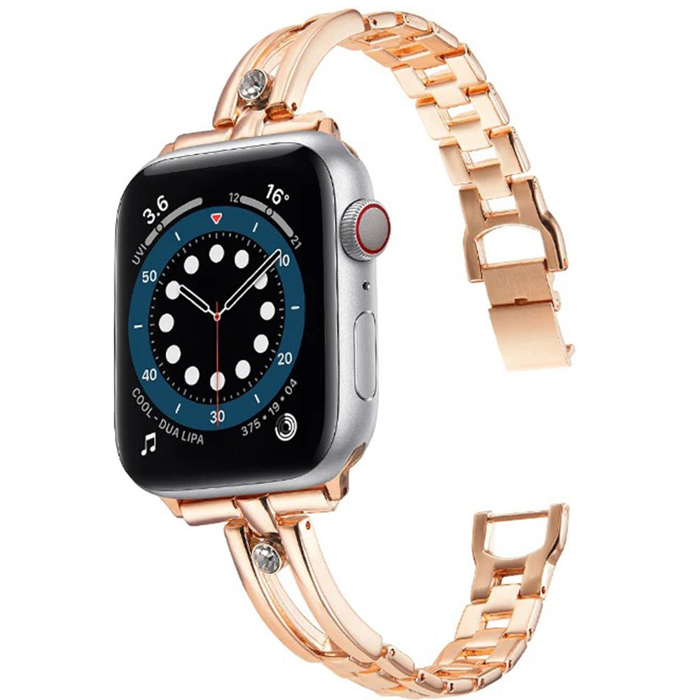 Cinturino per orologio cavo rotondo in metallo con diamanti per Apple Watch