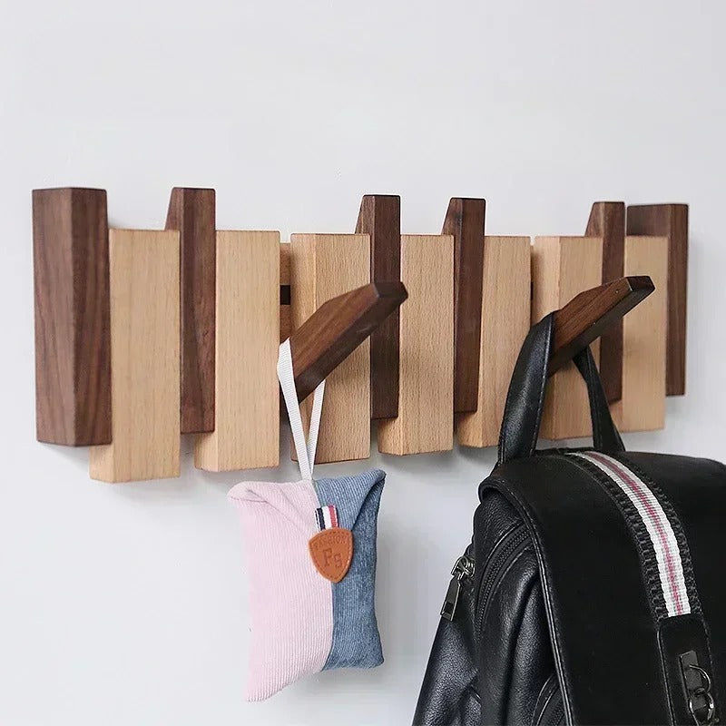 Elegantní nástěnný dřevěný věšák na kabáty s klavírním vzorem pro klíče, klobouky a kabáty