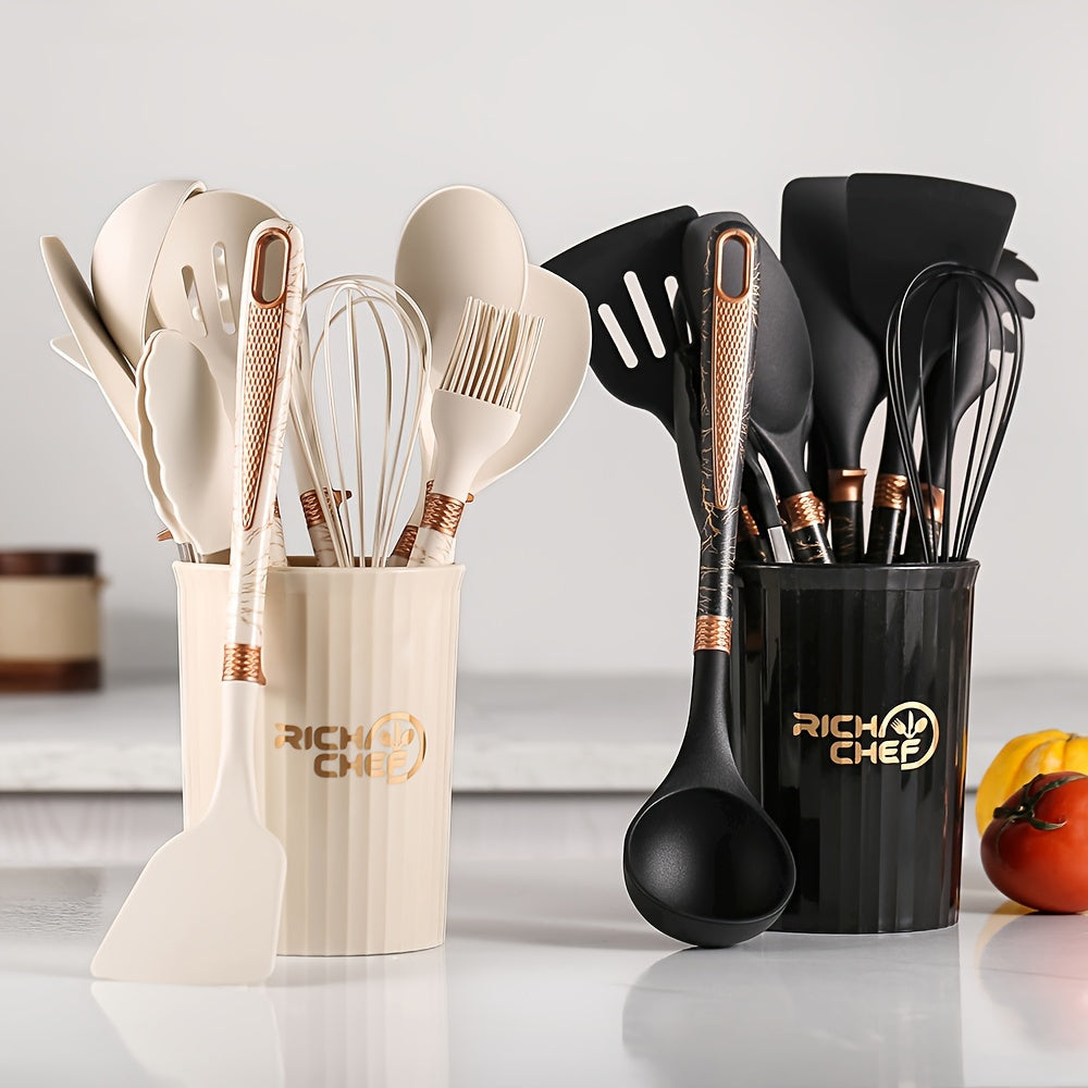 Set keukengerei van siliconen - Kookly - Antiaanbakgereedschap - Licht houten handvatten