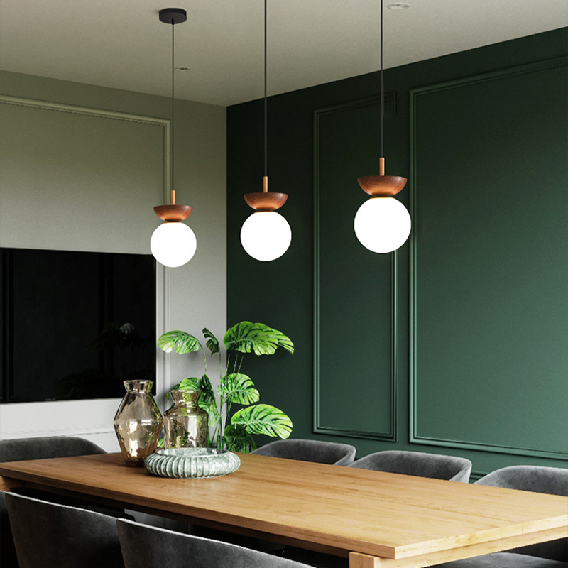 Valentina Nordic Japanese Globe LED Ceiling or Pendant Light — Metal Frame, Glass Shade, Burlywood