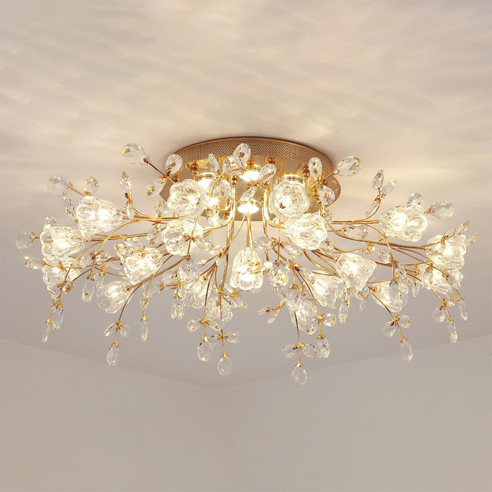 Arisha Art Deco-plafond — design med gylden krystalblomst