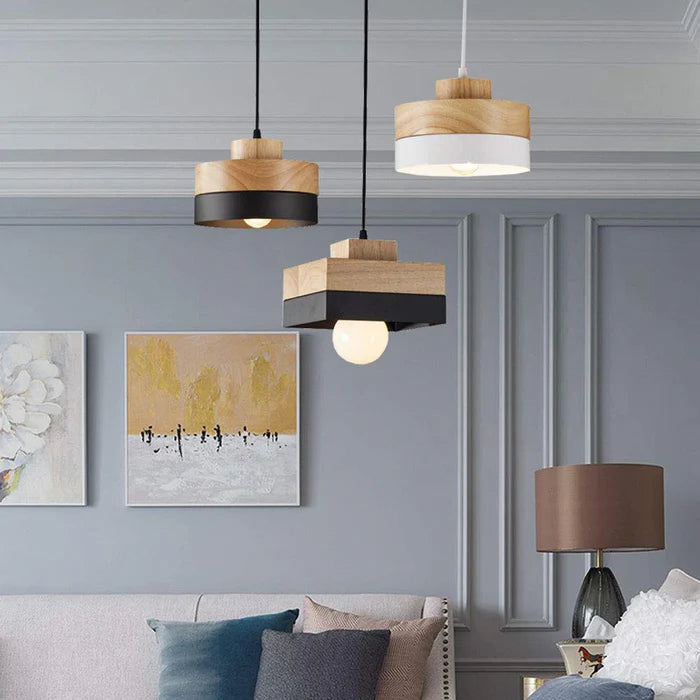 Suspension géométrique en bois Aria — design minimaliste noir et blanc