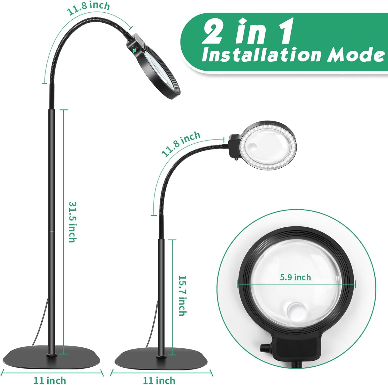 Lente d'ingrandimento BrightView a pagina intera con luce LED per leggere libri e fare lavori manuali senza usare le mani