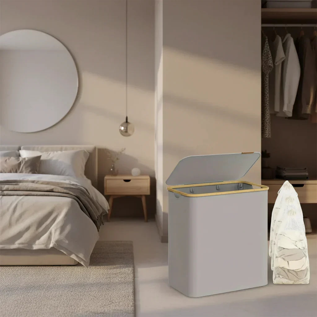 Cesta plegable para la ropa OrgaFlex con tres compartimentos, organizador elegante para el hogar