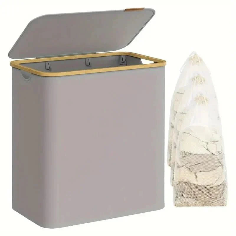 Cesta plegable para la ropa OrgaFlex con tres compartimentos, organizador elegante para el hogar