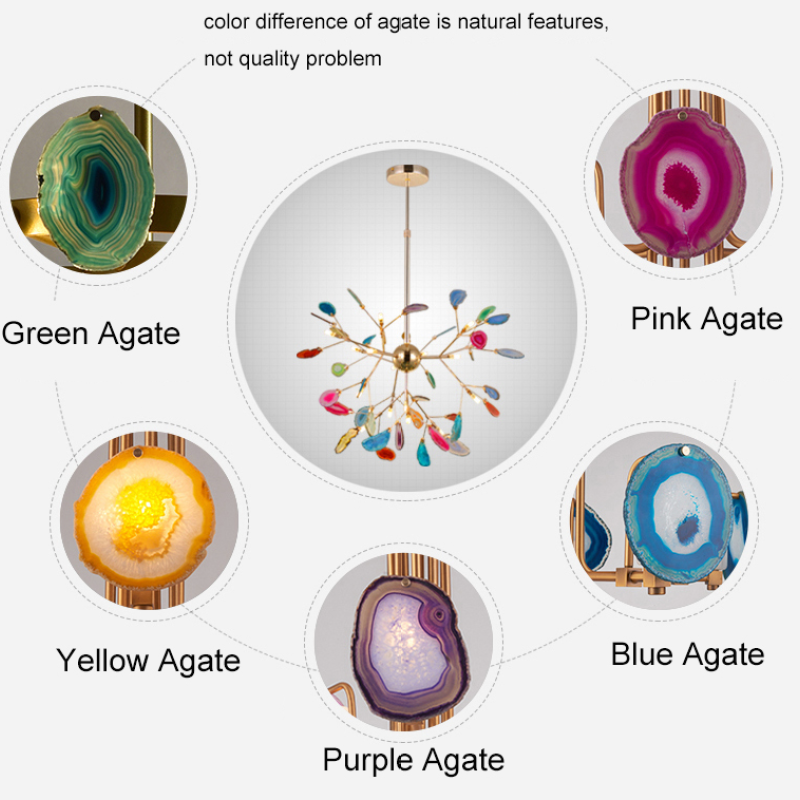 Aria Agate δημιουργικός πολύχρωμος πολυέλαιος — λαμπτήρες LED θερμού λευκού, ενσύρματη εγκατάσταση
