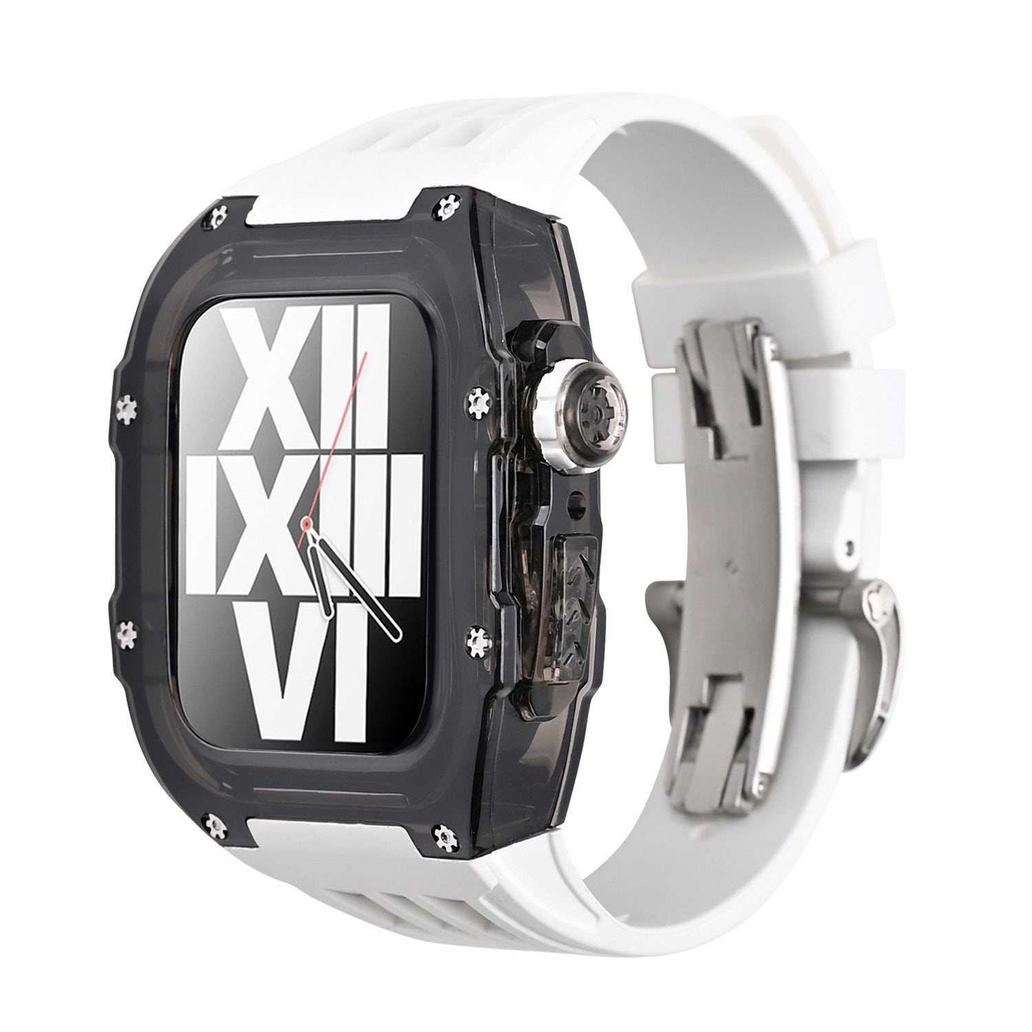 Apple Watch için RM V30 Glacier Serisi Florokauçuk Kayış Siyah Kasa Yenileme Kiti