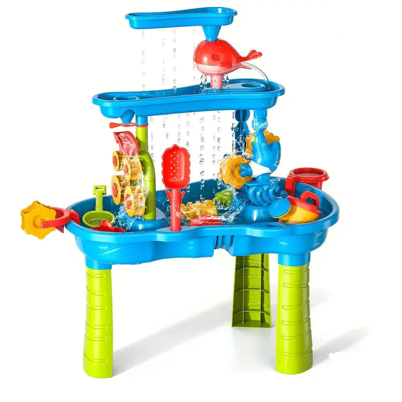 Sand- och vattenlekbord - 3 våningar - BPA-fri plast - Inkluderar tillbehör - Ålder 1-5 år